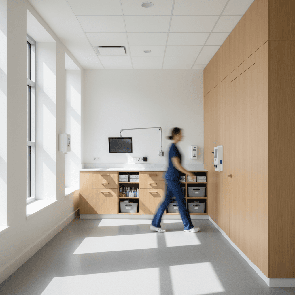 Completed modern clinic interior with medical equipment and clean facilities
