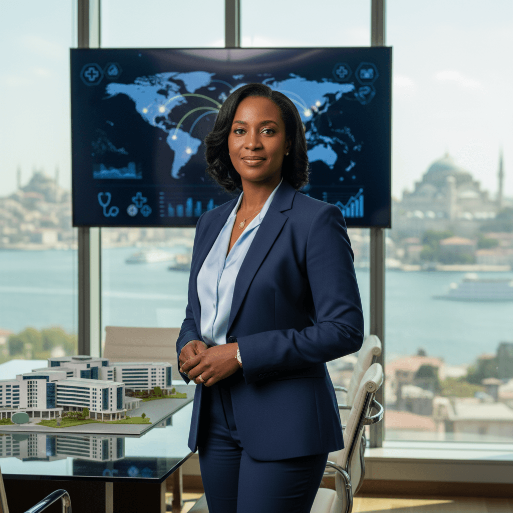 Ayak John, CEO of AfriHIP, in a professional setting with healthcare-themed background.