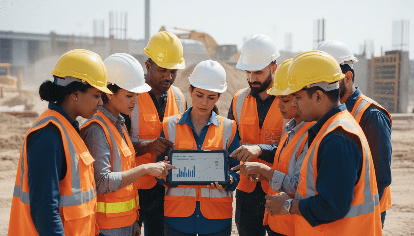 Contractor network reviewing project specifications and site plans