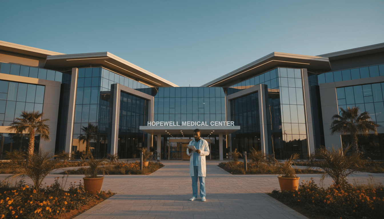 Modern African hospital facility with contemporary architecture and professional staff