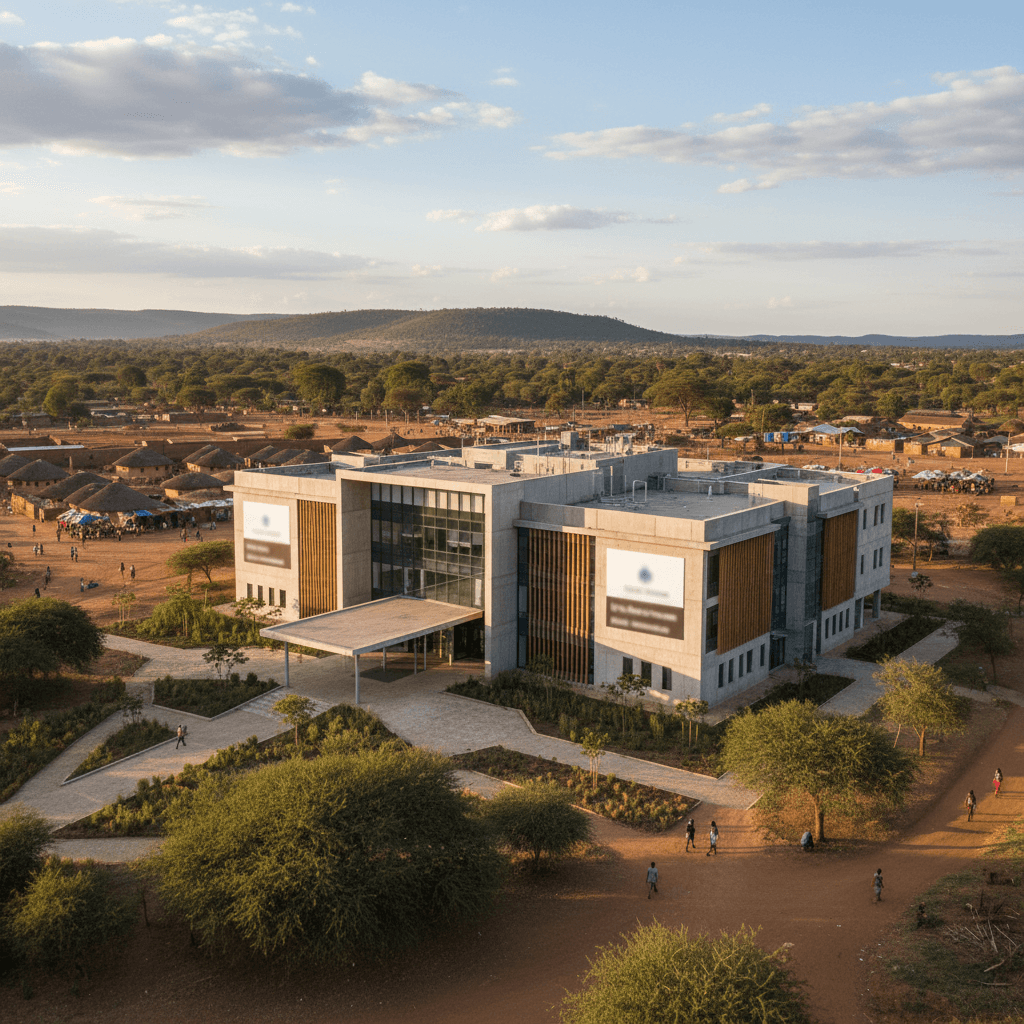 Completed modern hospital facility integrated into the community landscape